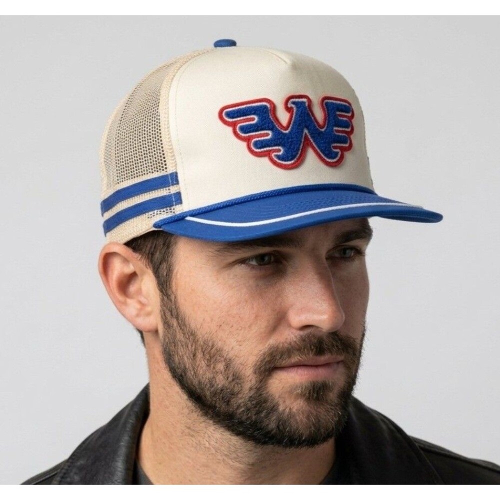 Seager Co. x Waylon Jennings "Flying W" Mesh Snapback Hat – Vintage White/Blue